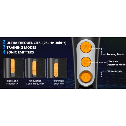 New product handheld four-head ultrasonic dog training device anti-barking safety stop barking dual-frequency switch - black