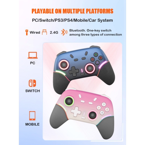 Switch Game Controller for Nintendo Switch 2 Wireless Controller with RGB Light and Back Button - Gradient Pink One Pack