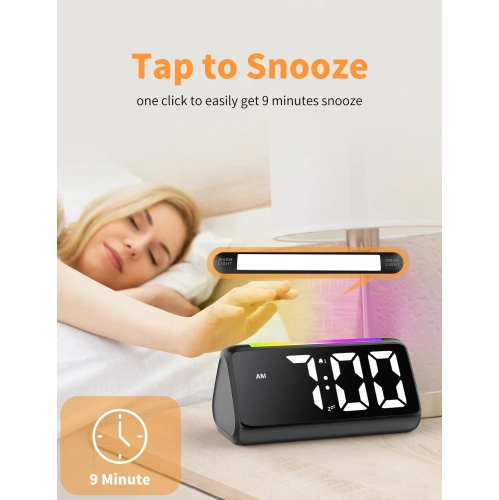 RGB Colorful Atmosphere Light Clock Night Light Alarm Clock LED Electronic Clock with Night Light Large Display and Snooze Function - White