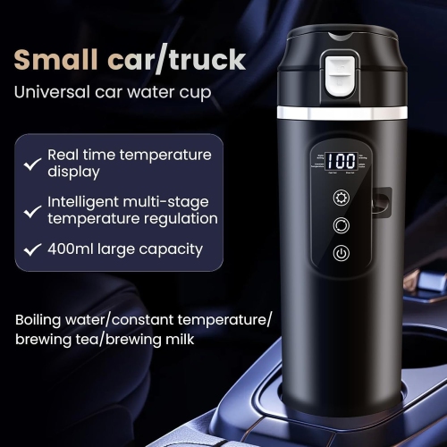 Car Travel Electric Kettle,12V/24V Kettle Portable Water Boiler,Large Display Multi-Temp Adjustment Car Water Bottle,Stainless Steel Truck Heating
