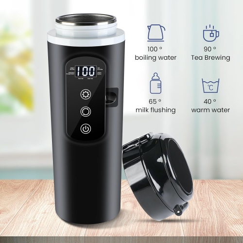 Car Travel Electric Kettle,12V/24V Kettle Portable Water Boiler,Large Display Multi-Temp Adjustment Car Water Bottle,Stainless Steel Truck Heating