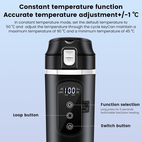 Car Travel Electric Kettle,12V/24V Kettle Portable Water Boiler,Large Display Multi-Temp Adjustment Car Water Bottle,Stainless Steel Truck Heating