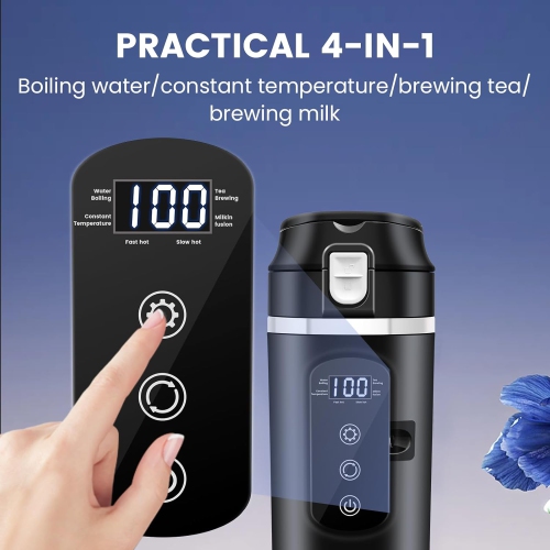 Car Travel Electric Kettle,12V/24V Kettle Portable Water Boiler,Large Display Multi-Temp Adjustment Car Water Bottle,Stainless Steel Truck Heating
