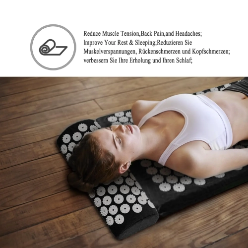 Acupressure Mat and Pillow Set- Relieves Your Stress of Lower Upper Back to Relieve Muscle Fatigue ,Massage Mat for Yoga Muscle Relaxation