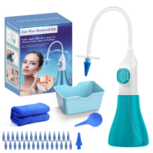 Manual Ear Wax Removal, Ear Cleaner, Ear Cleaning Kit, , Manual Ear Irrigation Flushing System, Ear Wax Removal Kit for Adults Kids With 30 Tips
