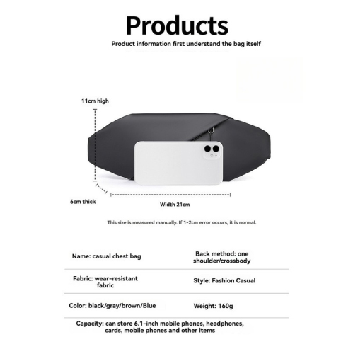 Sac à bandoulière léger pour homme Sac de voyage extérieur Sac bandoulière simple, sac à bandoulière, sac à bandoulière, sac de poitrine - noir