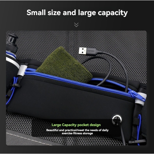 Outdoor running waist bag, sports water bottle, mobile phone integrated bag, fitness waist bag, breathable and wear-resistant, up to 150CM-blue waist