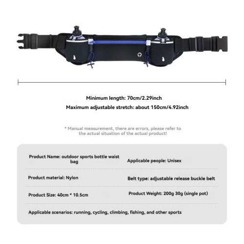 Outdoor running waist bag, sports water bottle, mobile phone integrated bag, fitness waist bag, breathable and wear-resistant, up to 150CM-blue waist