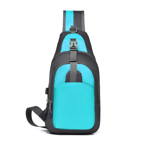 Casual men's and women's chest bag multifunctional messenger bag light shoulder bag outdoor large capacity sports mobile phone bag - lake blue