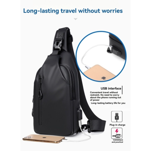 Men's chest bag messenger bag, travel outdoor wear-resistant shoulder bag, travel outdoor wear-resistant shoulder bag - black