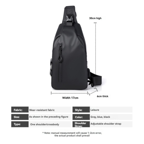 Men's chest bag messenger bag, travel outdoor wear-resistant shoulder bag, travel outdoor wear-resistant shoulder bag - black