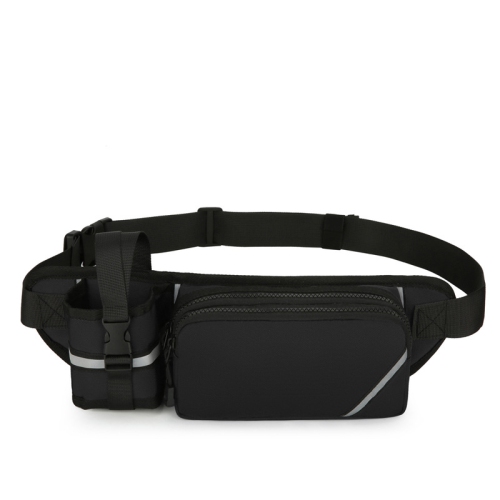 Multifunctional reflective sports bag | outdoor running and cycling waist bag | Oxford cloth wear-resistant water bottle chest bag - black