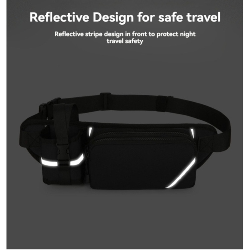 Multifunctional reflective sports bag | outdoor running and cycling waist bag | Oxford cloth wear-resistant water bottle chest bag - black