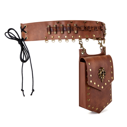 Sac de taille en cuir PU robuste Steampunk - téléphone mobile rétro de style mécanique et sac de poitrine à monnaie, sac décoratif