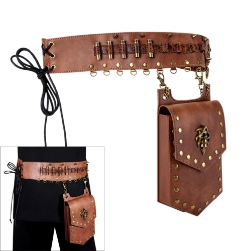 Sac de taille en cuir PU robuste Steampunk - téléphone mobile rétro de style mécanique et sac de poitrine à monnaie, sac décoratif