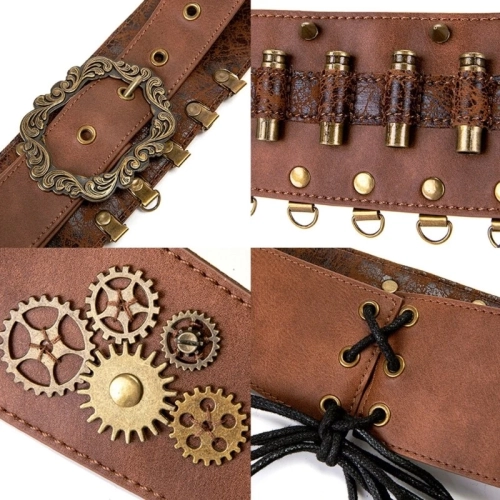 Sac de taille en cuir PU robuste Steampunk - téléphone mobile rétro de style mécanique et sac de poitrine à monnaie, sac décoratif