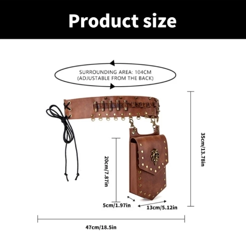 Sac de taille en cuir PU robuste Steampunk - téléphone mobile rétro de style mécanique et sac de poitrine à monnaie, sac décoratif