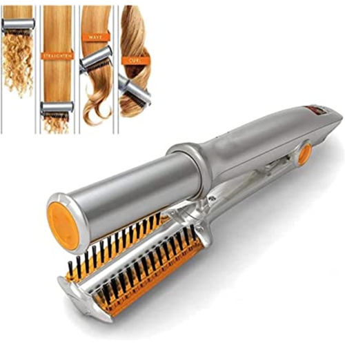 Fer à friser et à lisser 2 en 1, fer à friser rotatif portatif, outil de coiffure pour cheveux frisés et lissants