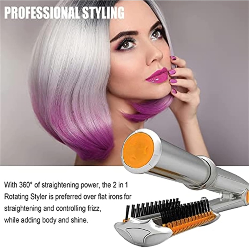 Fer à friser et à lisser 2 en 1, fer à friser rotatif portatif, outil de coiffure pour cheveux frisés et lissants