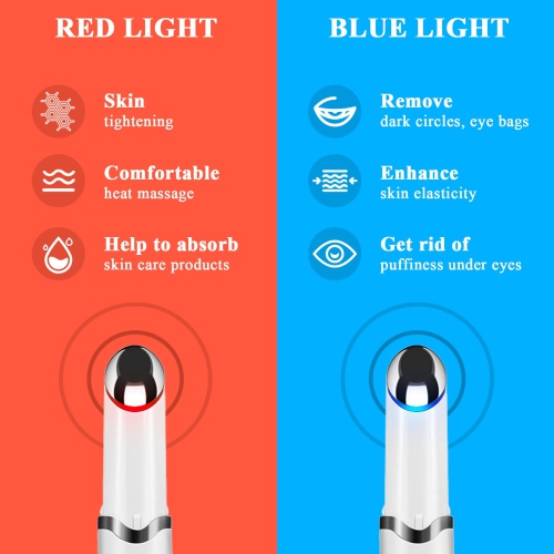 Portable Eye Massage Stick, Red and Blue Light Heated Facial Massager for Eliminating Dark Circles, Eye Bags, and Eye Swelling