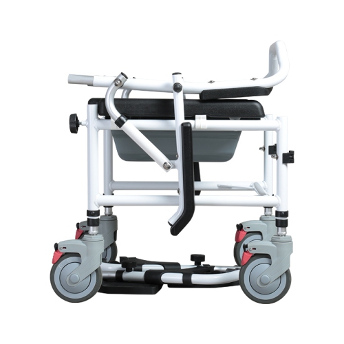 Commode Shower Wheelchair 3-Level Adjustable Height & Flip-up Footrest, Padded Seat, Backrest, Lift Arms, Mobile Toilet Chair, 4 Lockable Mute Wheels