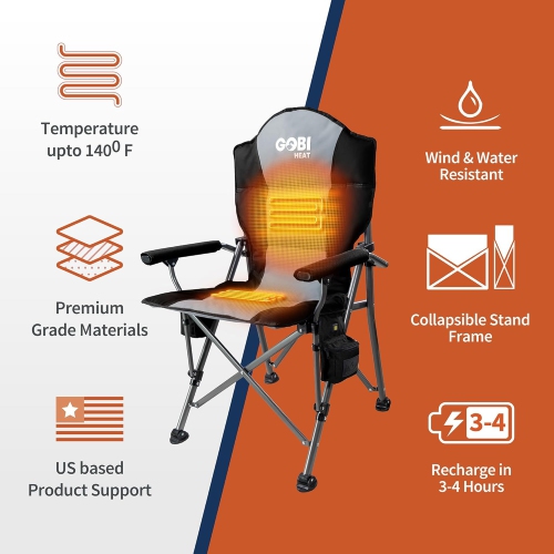 Gobi Heat Terrain Heated Camping Chair – Portable Folding Outdoor Chair with Rechargeable Battery