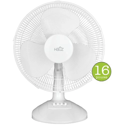 Hauz – Ventilateur de bureau oscillant, 16&nbsp;po Diamètre, modèle compact, blanc