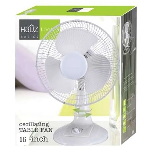 Hauz – Ventilateur de bureau oscillant, 16&nbsp;po Diamètre, modèle compact, blanc