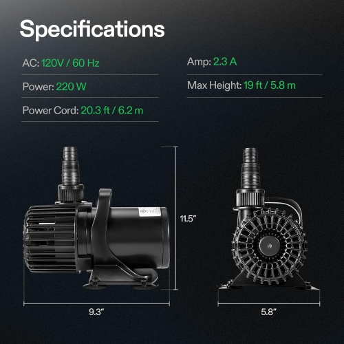 VIVOSUN 4500 GPH 220W Submersible Water Pump – High Flow Pond Pump for Waterfalls, Fish Tanks, Fountains, and Hydroponics
