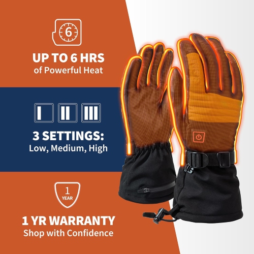 Vertex ll Heated Ski/Snowboard Gloves - 6 Hours of Heat | Battery and Charger Included | 3 Heat Settings | Heat Up and Around Each Finger - Small