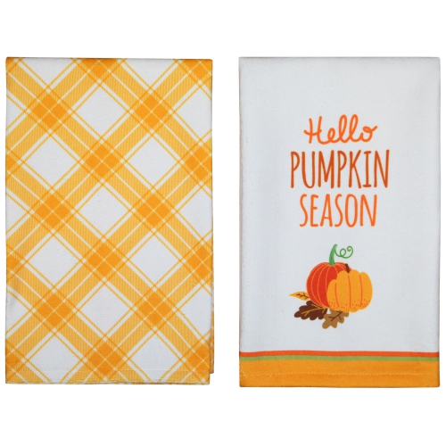 Serviettes de cuisine « Hello Pumpkin Season » et « Plaid Fall Harvest » - 26 po - Ensemble de 2