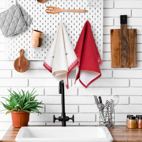 Serviettes de cuisine de Noël en forme de renne et de flocons de neige - 26&nbsp;po - Ensemble de 2