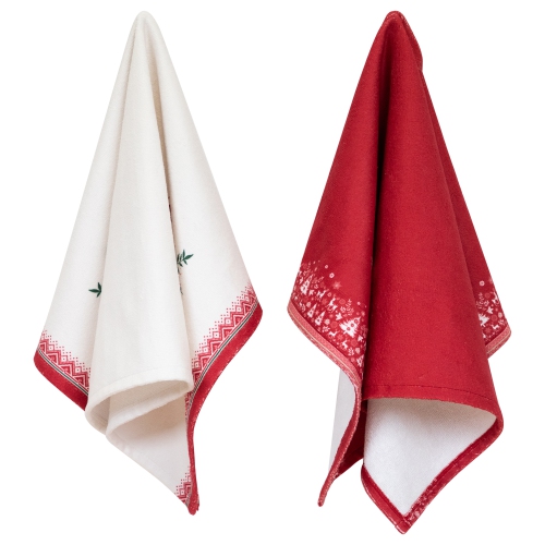 Serviettes de cuisine de Noël en forme de renne et de flocons de neige - 26 po - Ensemble de 2