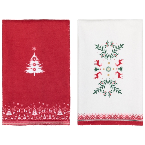 Serviettes de cuisine de Noël en forme de renne et de flocons de neige - 26 po - Ensemble de 2
