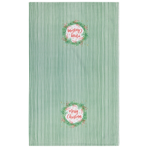 Ensemble de 2 serviettes de cuisine unies et rayées Merry Christmas - 26 po