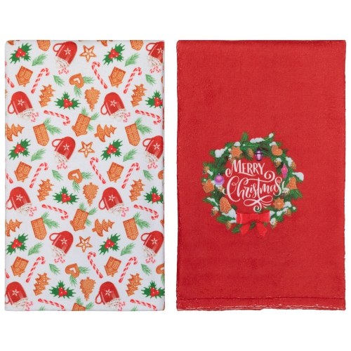 Serviettes à thé Merry Christmas Kitchen - 26 po - Ensemble de 2