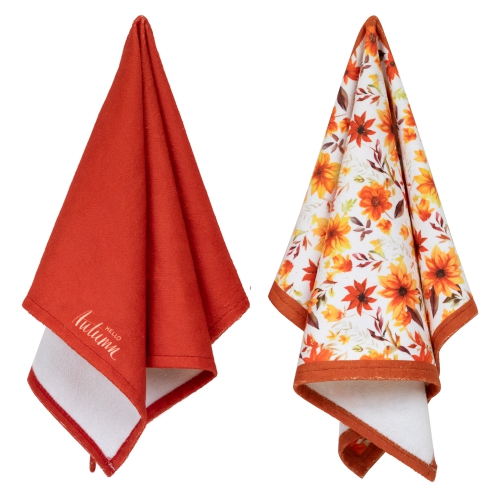 Hello Autumn and Floral Fall Harvest Kitchen Tea Towels - 26" - Set of 2
