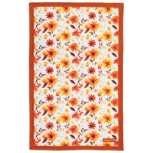 Hello Autumn and Floral Fall Harvest Kitchen Tea Towels - 26" - Set of 2