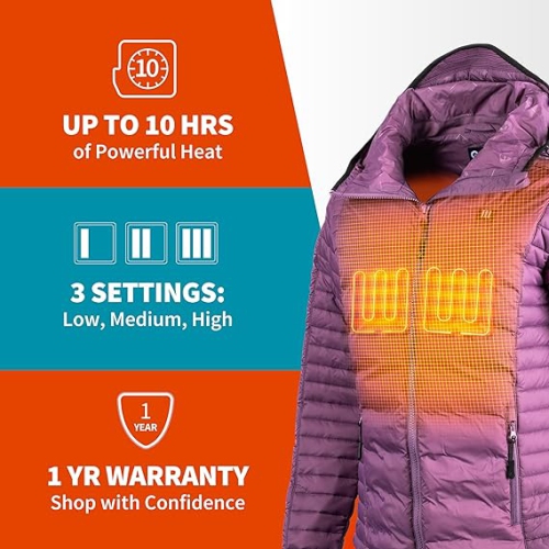 Veste matelassée chauffée Lita |9 heures de chaleur | Avec batterie et chargeur | Baie fard, très petit