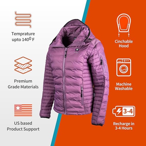 Veste matelassée chauffée Lita |9 heures de chaleur | Avec batterie et chargeur | Baie fard, très petit