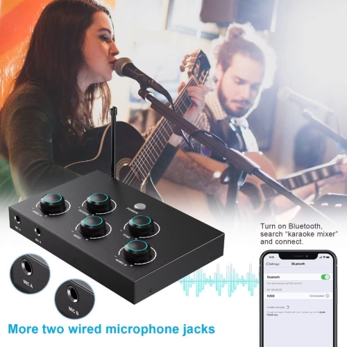 Open Box - Rybozen Portable Karaoke Microphone Mixer System Set, with Dual UHF Wireless Mic, HDMI-ARC/Optical/AUX & HDMI in/Out