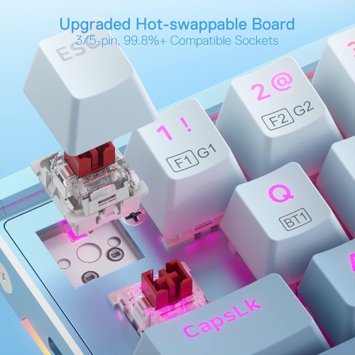 Redragon K641 65% Aluminum RGB Mechanical Keyboard, Wired 68 Keys w/ 3.5mm Sound Absorbing Foams, Detachable Wrist Rest, Gradient Keycaps, Upgraded