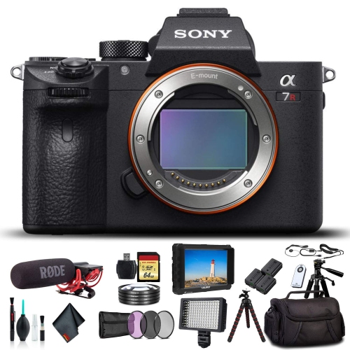 Open Box - Sony Alpha a7R III Mirrorless Camera ILCE7RM3/B with Bag, 2X Extra Batteries, Rode Mic, LED Light, HD Monitor, 2X 64GB Card, and More