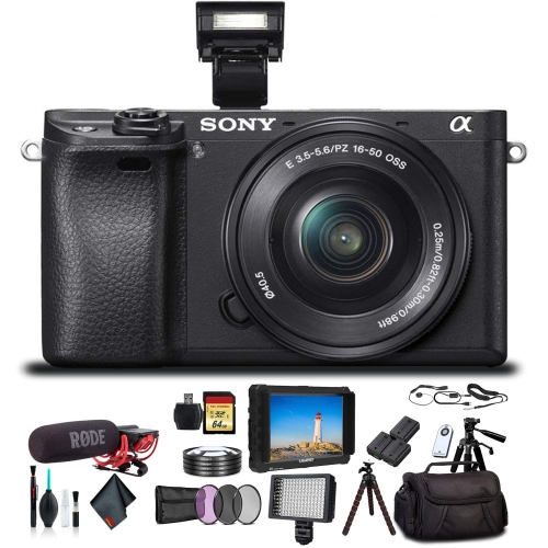 SONY  - Alpha A6300 Mirrorless Camera With 16-50MM Lens Ilce6300L/b With Bag, Filters, 2X Extra Batteries, Rode Mic, And More In Black