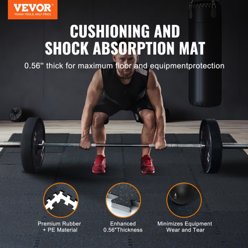 VEVOR 0.56in Thick Gym Floor Mats, 6 Tiles Rubber Top with EVA Foam, 25" x 25" Gym Workout Mats with 25 sq.ft Coverage, Interlocking Puzzle Gym Mats