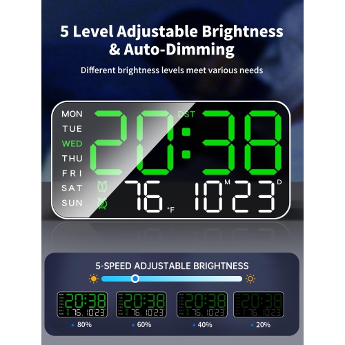 8.4''Large Digital Wall Clock, Led Alarm Clock with Big Digits, Date, Temperature, DST, Modern Decor Design for Desk
