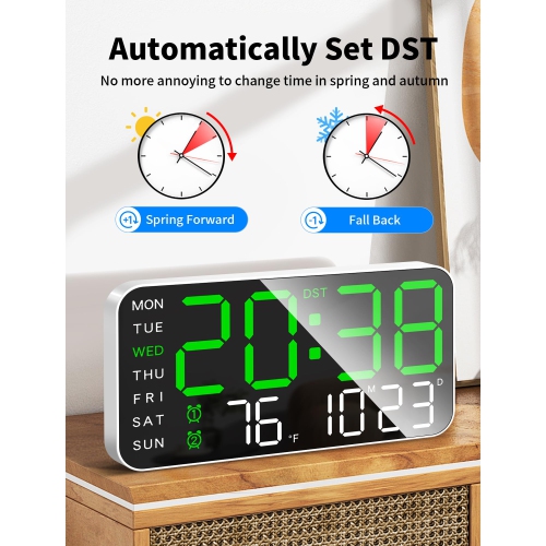 8.4''Large Digital Wall Clock, Led Alarm Clock with Big Digits, Date, Temperature, DST, Modern Decor Design for Desk