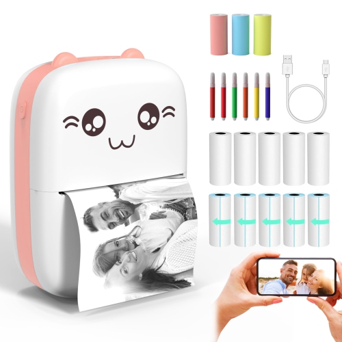 MYACUC  Inkless Sticker Mini Pocket Thermal Printer 13 Rolls Thermal Paper, Suit for Ios Android App