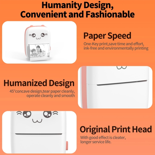 Inkless Sticker Mini Pocket Thermal Printer 13 Rolls Thermal Paper,Suit for iOS Android APP