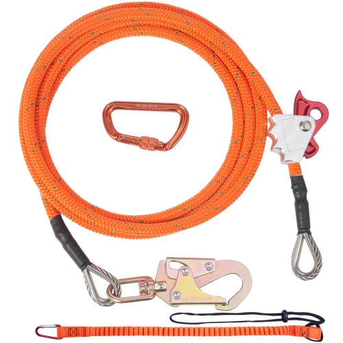 VEVOR 16mm Steel Core Flipline, 12ft(3.6m) Arborist Flipline, for Tree Climbing with Alloy Steel Snap Hook & Aluminum Alloy Carabiner, 30KN Breaking